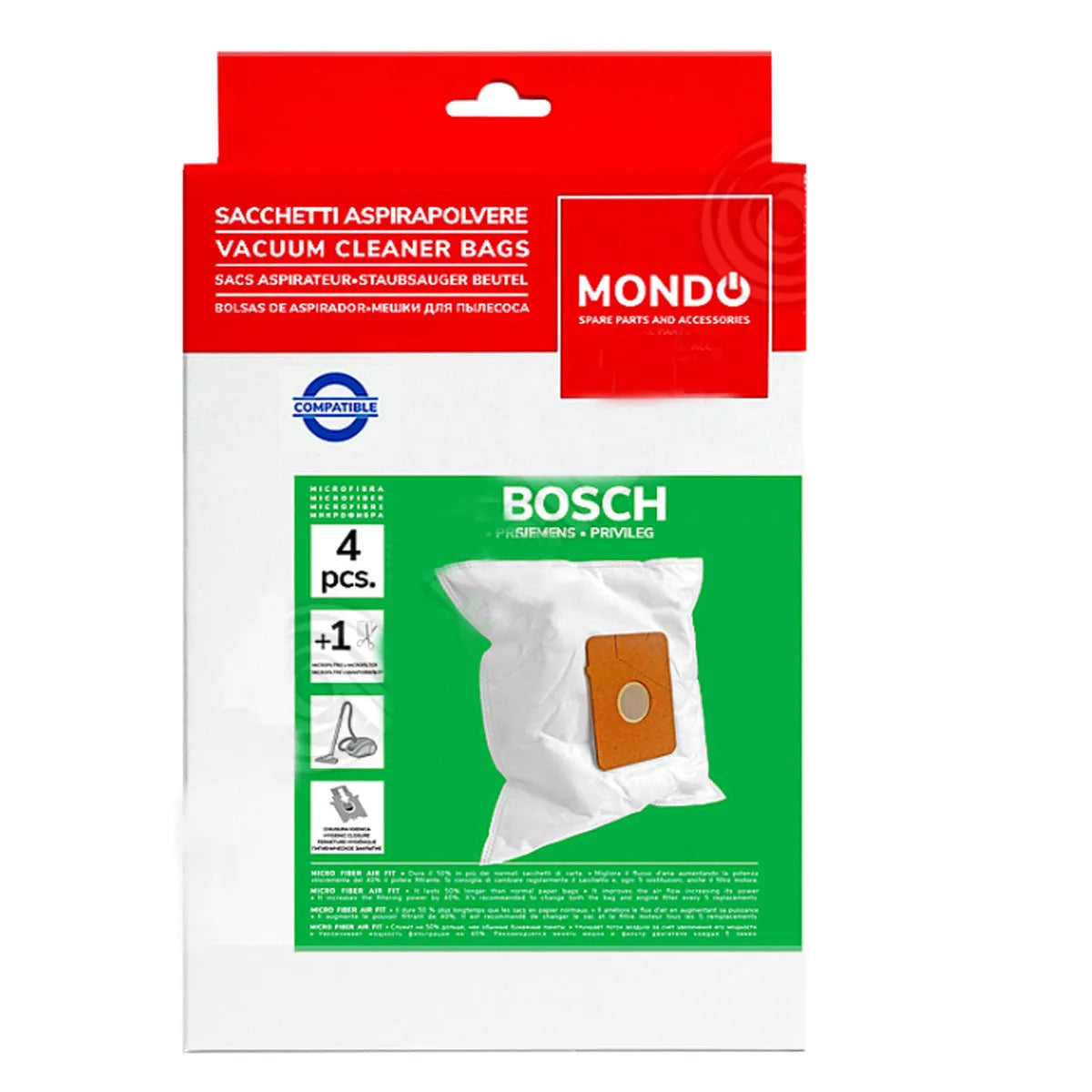 Siemens 00468265 Sacchetti Per Aspirapolvere Tipo K (4 Pezzi) + Filtro Micro-igienico: Compatibili Con BSG1, BBZ1AF, VZ71AFK, Con Chiusura Igienica