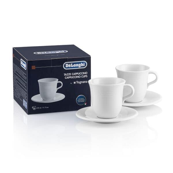 DeLonghi Tazas de porcelana para cappuccino  270 ml, pack de 2 DLSC309