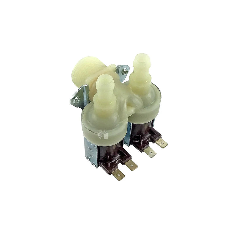 CANDY, ELECTROLUX, SMEG, WHIRLPOOL, ARISTON, BOSCH, INDESIT, SIEMENS, ZANUSSI, BRANDT, ZEROWATT, UNIVERSALE - Válvula solenóide dupla 90° 12mm para máquina de lavar - 4055030714