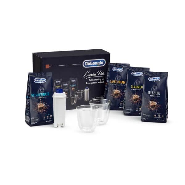 DeLonghi Pack essencial com café em grão De'Longhi 4x250 g, copos Cappuccino x2 e filtro de água