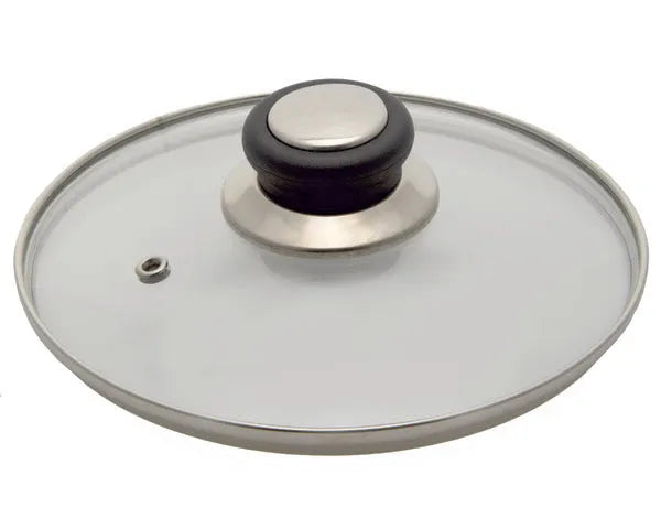 Tampa de vidro inox com válvula ø 18 cm.