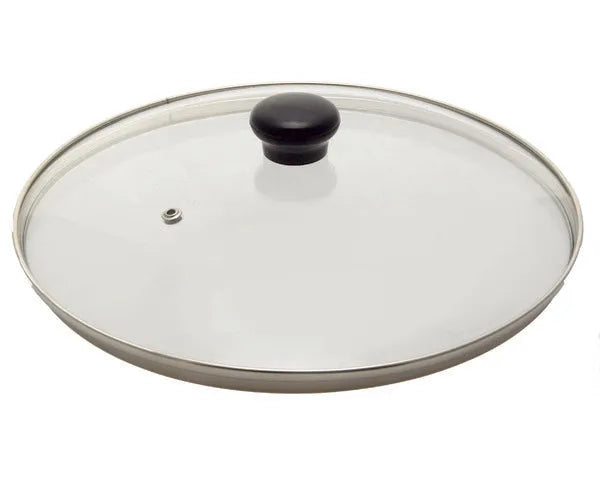 Tampa de vidro inox com válvula ø 28 cm.