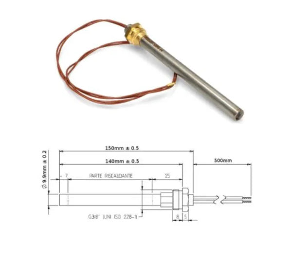 Resistência estufa pellet 140mm x 9.9mm 3/8 250W HT62650