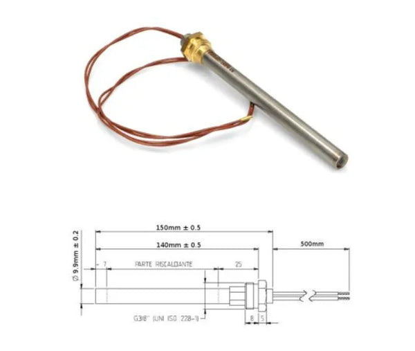 Resistência estufa pellet 140mm x 9.9mm 3/8 300W HT62652