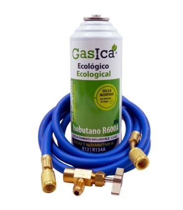 Gas refrigerante GASICA D2 - R12 R134a + manguera carga 1/4"x1/4" + válvula
