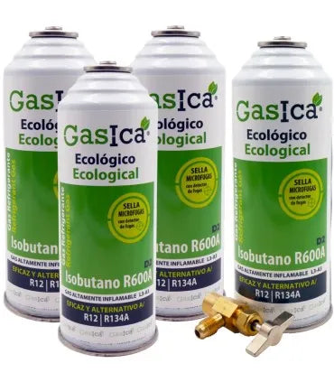 Pack 4 botellas gas refrigerante GASICA D2 - R12 R134a + llave de servicio