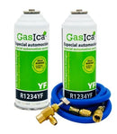 Pack gas refrigerante ecológico GASICA YF - R1234yf + manguera carga 1/4"x1/4" + válvula