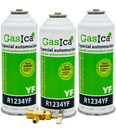Pack 3 botellas gas refrigerante GASICA YF - R1234yf + llave de servicio
