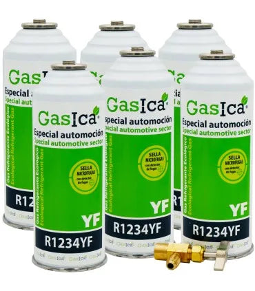 Pack 6 botellas gas refrigerante GASICA YF - R1234yf + llave de servicio